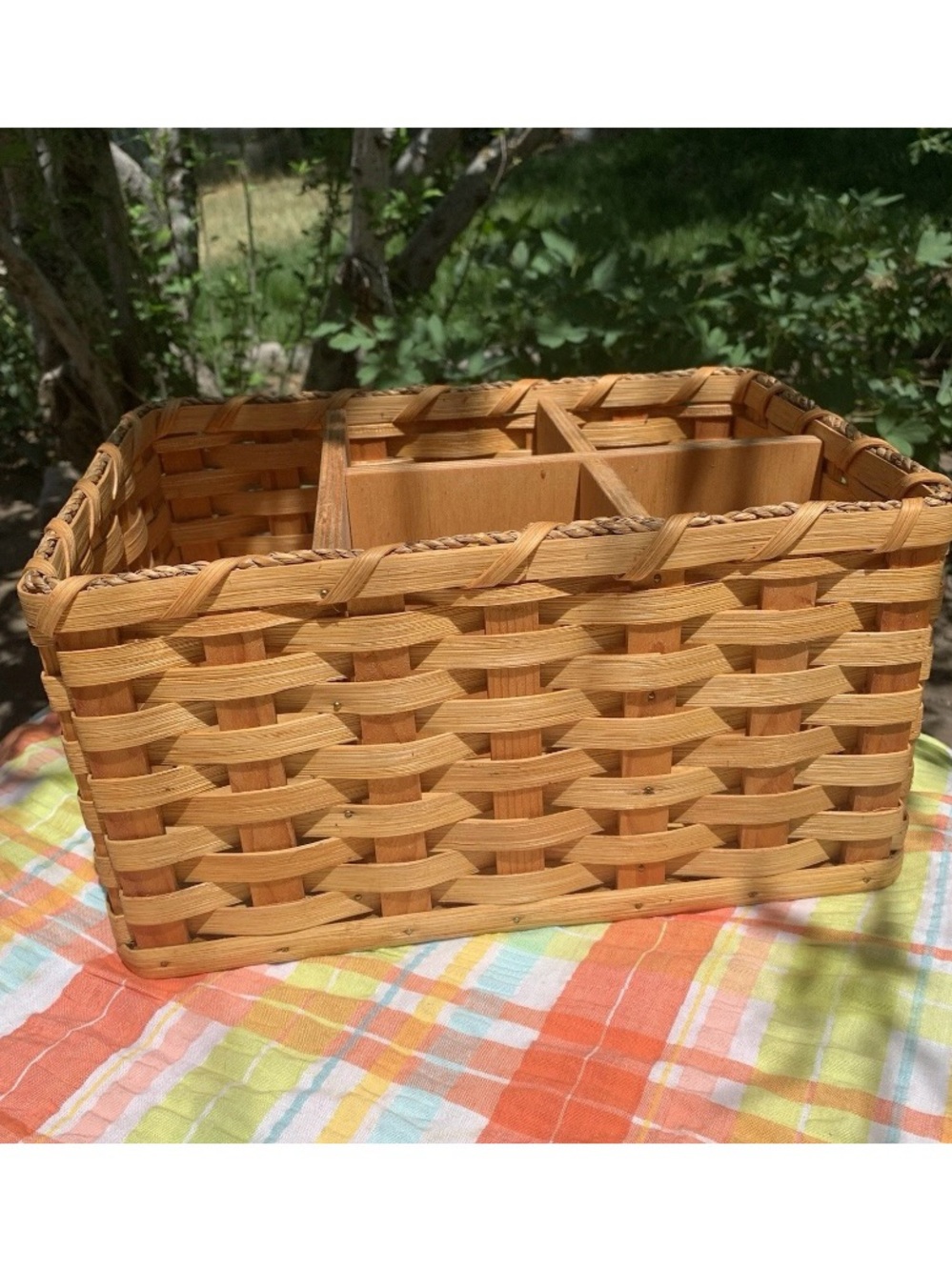 Amish Handmade Large Utensil Basket Signed Peter P Gingerich Woven Organizer